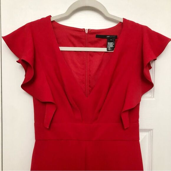 Jay Godfrey JayGodfrey Jumpsuit Red Flutter Sleeve Ruffle Trim Sleeveless 4 - Picture 3 of 5
